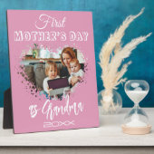 Eerste Moederdag als oma Pink Heart Fotoplaat (Zijkant)