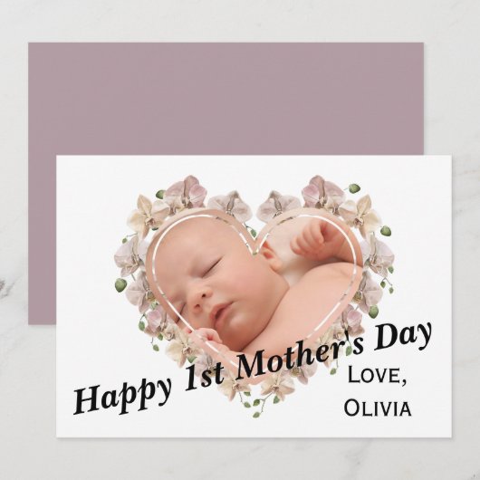 Eerste Moederdag Baby Foto SVG Hart Bloemen Kaart (Voorkant / Achterkant)
