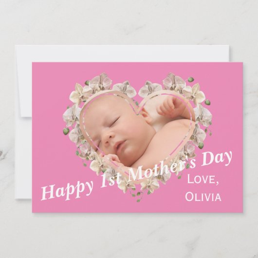 Eerste Moederdag Baby Foto SVG Hart Bloemen Kaart (Voorkant)