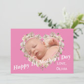 Eerste Moederdag Baby Foto SVG Hart Bloemen Kaart (Staand voorkant)