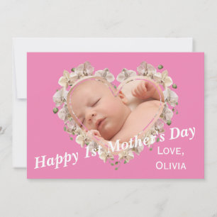 Eerste Moederdag Baby Foto SVG Hart Bloemen Kaart
