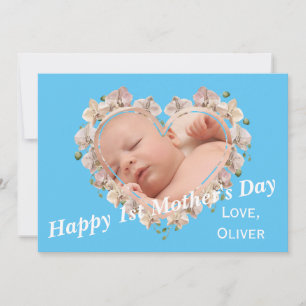 Eerste Moederdag Baby Foto SVG Hart Bloemen Kaart
