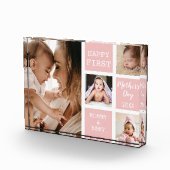 Eerste Moederdag Baby Roze 4 Foto Collage Block (Rechts)