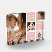 Eerste Moederdag Baby Roze 4 Foto Collage Block (Links)