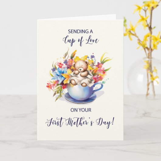 Eerste Moederdag Beker van Liefde en Bloemen en Be Kaart (Gele Bloem)