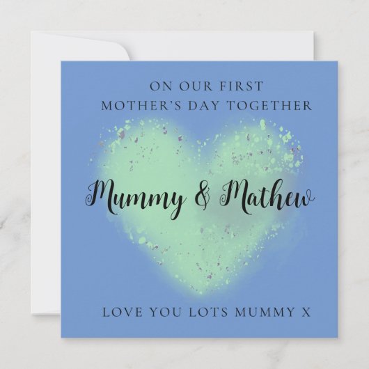 Eerste Moederdag Beste Vrienden blauw groen hart Feestdagenkaart (Voorkant)