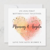 Eerste Moederdag Beste Vrienden Goud sinaasappel h Feestdagenkaart (Voorkant)