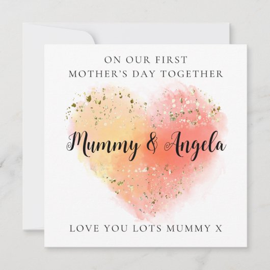 Eerste Moederdag Beste Vrienden Goud sinaasappel h Feestdagenkaart (Voorkant)