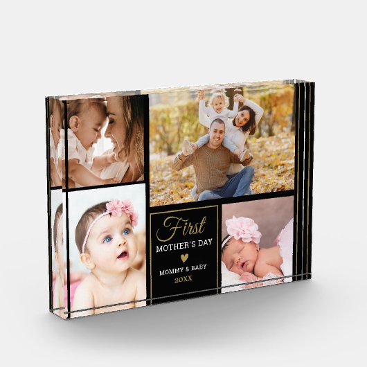 Eerste Moederdag Black en Gold 4 foto-inklage Fotoblokken (Links)