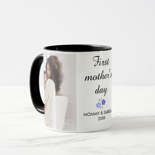 Eerste Moederdag Bloemige Moeder & Kind Ontwerp Mok (Voorkant links)