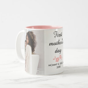 Eerste Moederdag Bloemige Moeder & Kind Ontwerp Tweekleurige Koffiemok