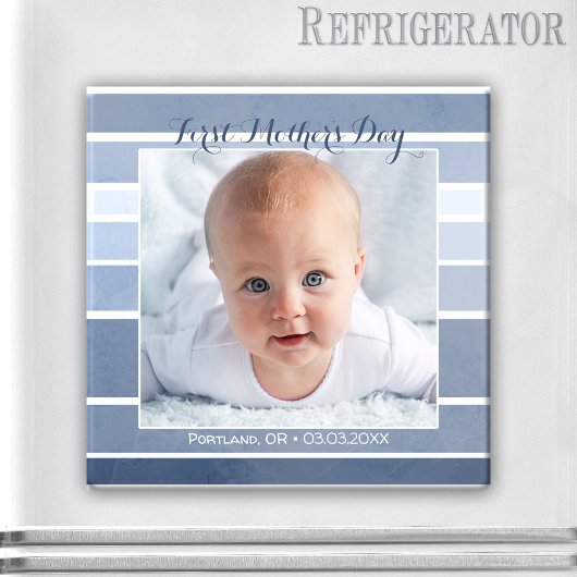 Eerste Moederdag Blue Striped Baby Photo Magnet