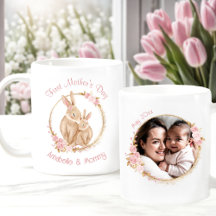 Eerste Moederdag Bunny Baby Meisje Fotonaam Roze