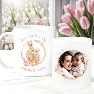 Eerste Moederdag Bunny Baby Meisje Fotonaam Roze Koffiemok