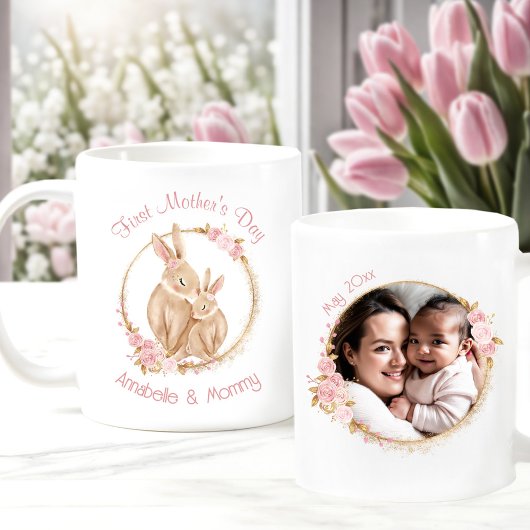 Eerste Moederdag Bunny Baby Meisje Fotonaam Roze Koffiemok
