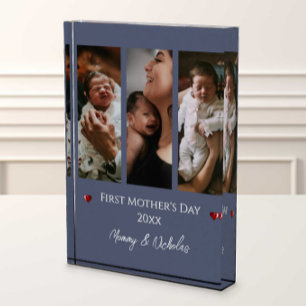 Eerste Moederdag Drie Foto Collage Blauw