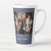 Eerste Moederdag Drie Foto Collage Blauw Latte Mok (Rechts)