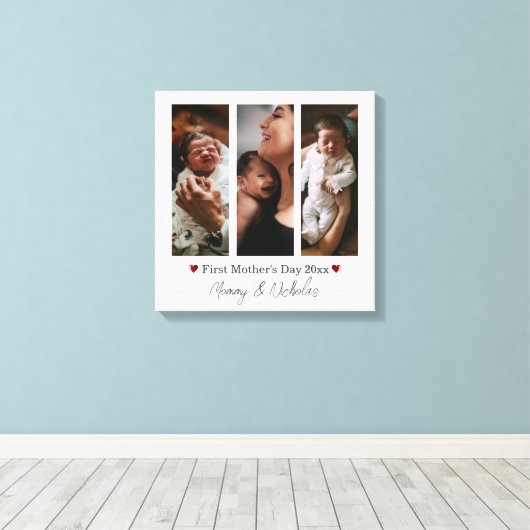 Eerste Moederdag drie fotocollage Canvas Afdruk (Insitu (Houten vloer))