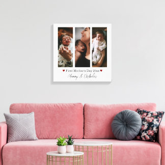 Eerste Moederdag drie fotocollage Canvas Afdruk