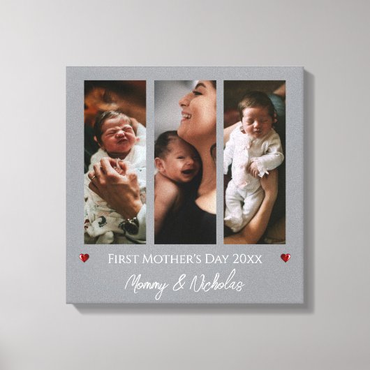 Eerste Moederdag drie fotocollage | Gray Canvas Afdruk (Voorkant)