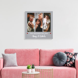 Eerste Moederdag drie fotocollage Gray Canvas Afdruk