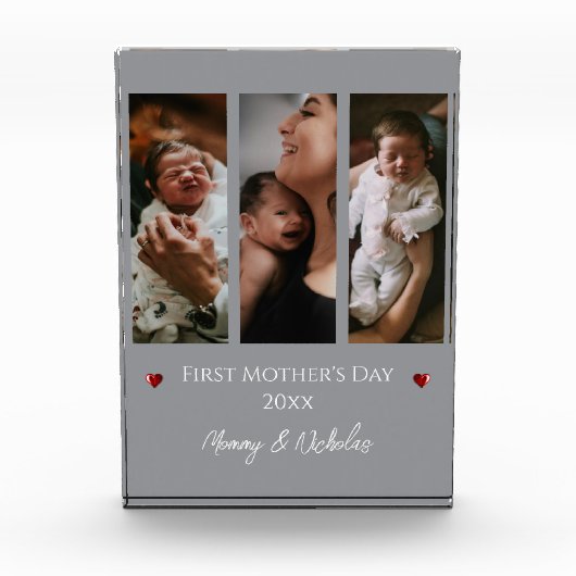 Eerste Moederdag drie fotocollage | Gray Fotoblokken (Voorkant)