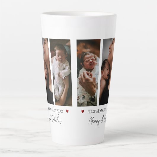 Eerste Moederdag drie fotocollage Latte Mok (Voorkant)