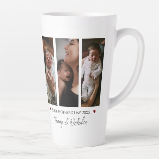 Eerste Moederdag drie fotocollage Latte Mok (Rechts)