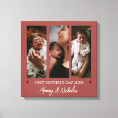 Eerste Moederdag Drie Fotocollage Terracotta Canvas Afdruk (Voorkant)