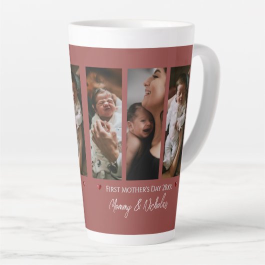 Eerste Moederdag Drie Fotocollage Terracotta Latte Mok (Rechterhoek)