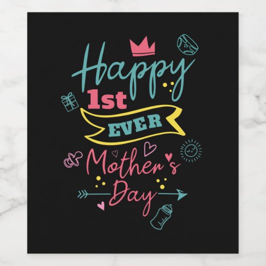 Eerste Moederdag eerste keer mama Wijn Etiket (Enkel label)