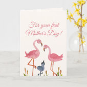 Eerste Moederdag Flamingo Kaart (Gele Bloem)