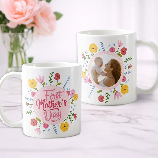 Eerste Moederdag Foto Bloemen Mok Cadeau