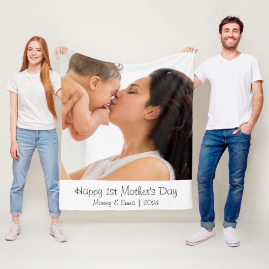 Eerste Moederdag Foto cadeau Fleece Deken (In situ)