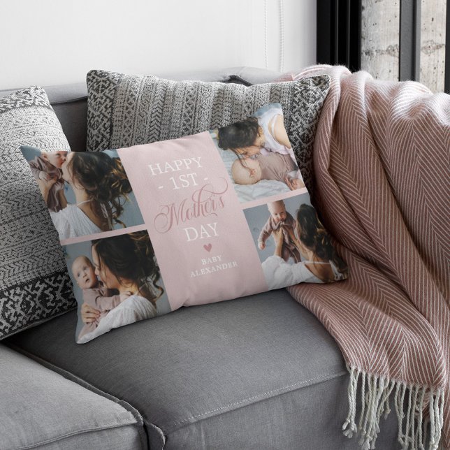 Eerste Moederdag Foto Collage Pink Kussen (Creator heeft geüpload)