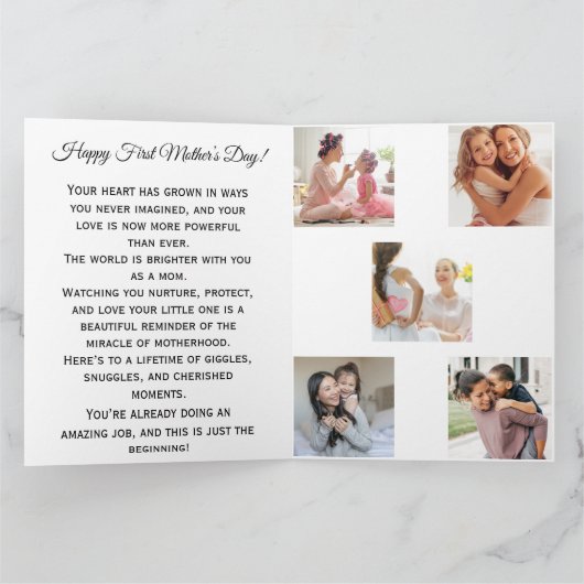 Eerste Moederdag Foto Collage Zoete Woorden Kaart (Binnen)