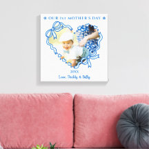 Eerste Moederdag Foto Hart Frame Baby Blauwe Strik