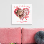 Eerste Moederdag Foto Hart Frame Rood Roze Strik Canvas Afdruk (Insitu (Woonkamer))