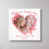 Eerste Moederdag Foto Hart Frame Rood Roze Strik Canvas Afdruk (Voorkant)