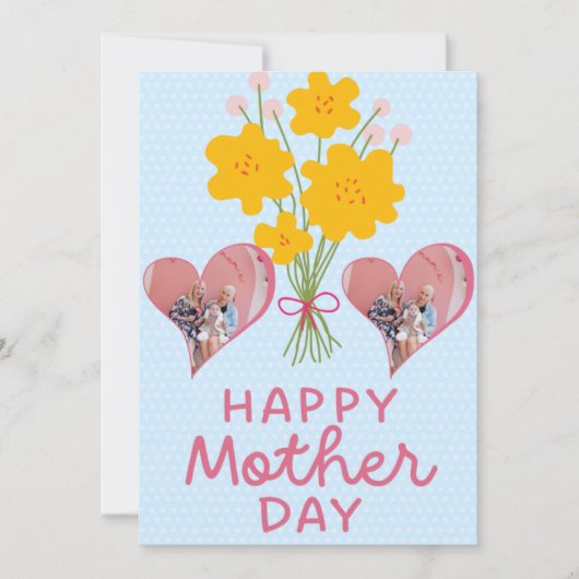 Eerste Moederdag Foto Heart New Mam Pink Brown Bedankkaart (Voorkant)