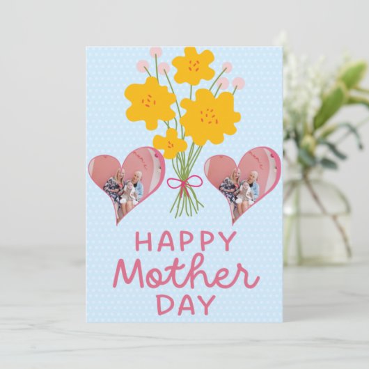 Eerste Moederdag Foto Heart New Mam Pink Brown Bedankkaart (Staand voorkant)