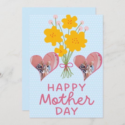 Eerste Moederdag Foto Heart New Mam Pink Brown Bedankkaart (Voorkant / Achterkant)