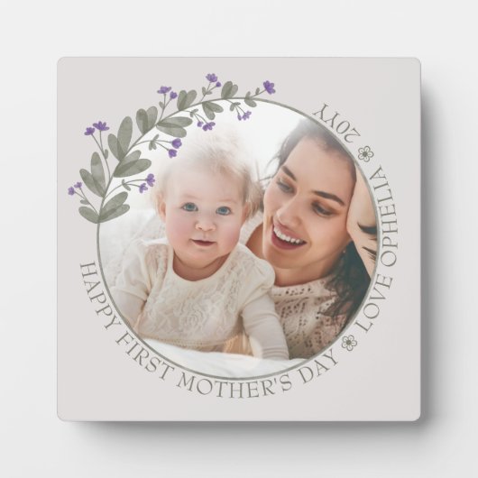 Eerste Moederdag Foto Paars Wilde Lijst Fotoplaat (Voorkant)