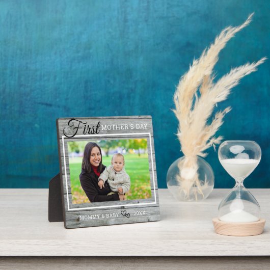 Eerste Moederdag Foto Rustic Gray Wood Fotoplaat (Insitu)