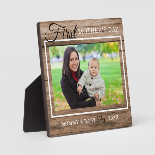 Eerste Moederdag Foto Rustic Wood Fotoplaat (Voorkant)
