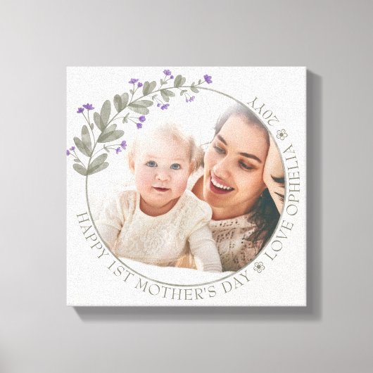 Eerste Moederdag Foto Wildflower Floral Lijst Canvas Afdruk (Voorkant)
