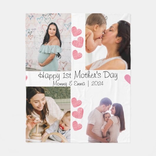 Eerste Moederdag Fotocollage cadeau Fleece Deken (Voorkant)