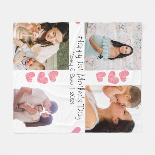 Eerste Moederdag Fotocollage cadeau Fleece Deken (Voorkant (Horizontaal))