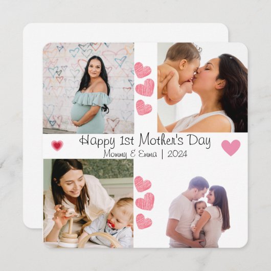 Eerste Moederdag Fotocollage Dank u kaart (Voorkant / Achterkant)