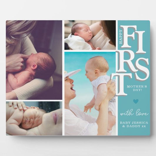 Eerste Moederdag Fotocollage Plaque – Modern Fotoplaat (Voorkant)